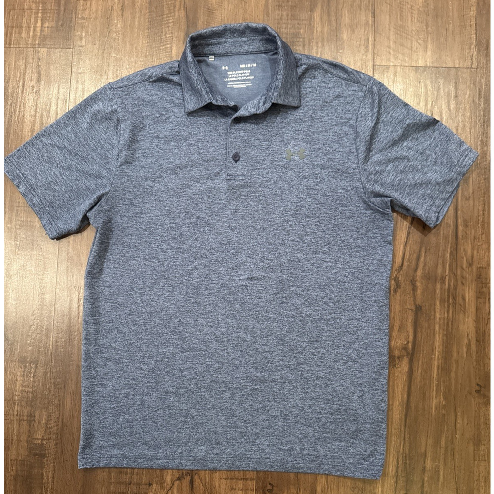 Under Armor Playoff Polo 2.0 Shirt Mens Medium Blue Heather Golf Performance